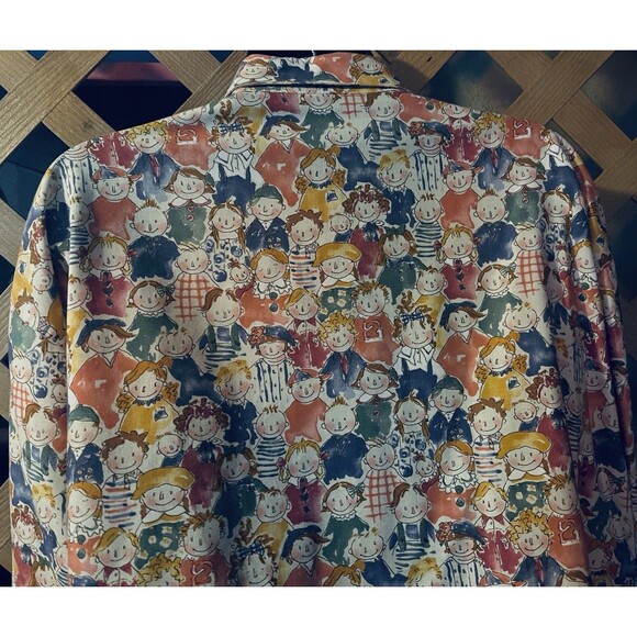 Red headed Ginger Kids Print Cute Whimsical Button up Cotton Tunic Women's L - Picture 10 of 10